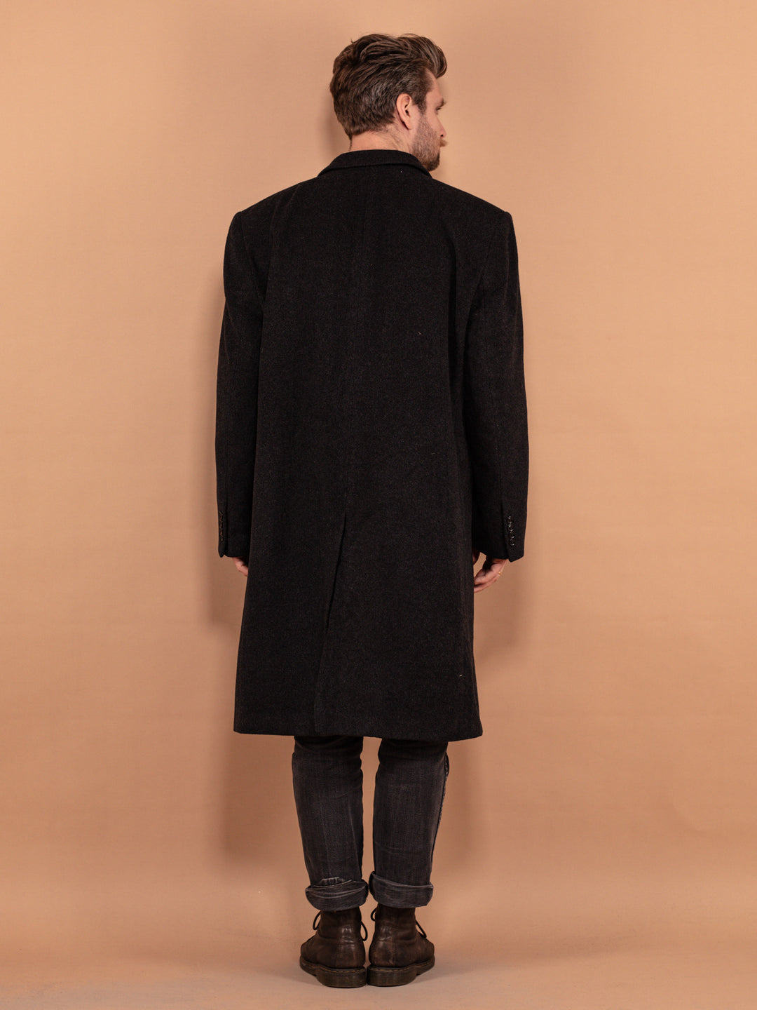 Wool and Cashmere Coat 00's, Size XL, Men Y2K Minimalist Overcoat, Dark Gray Wool Blend Coat, Classic Style Elegant Outerwear, Menswear