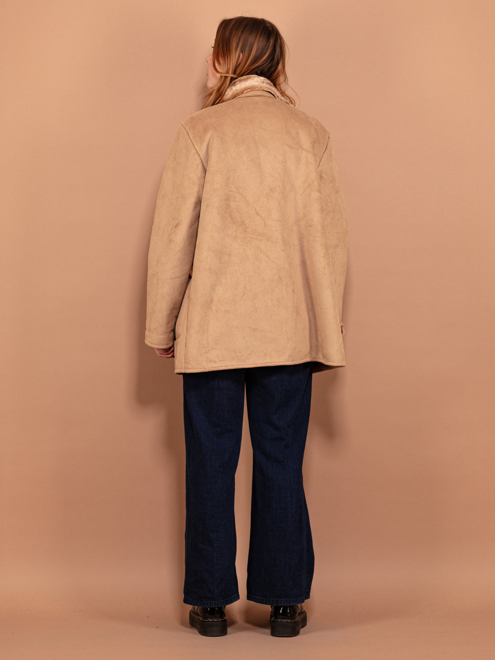Vintage 00's Women Faux Fur Lined Winter Coat in Beige - NorthernGrip