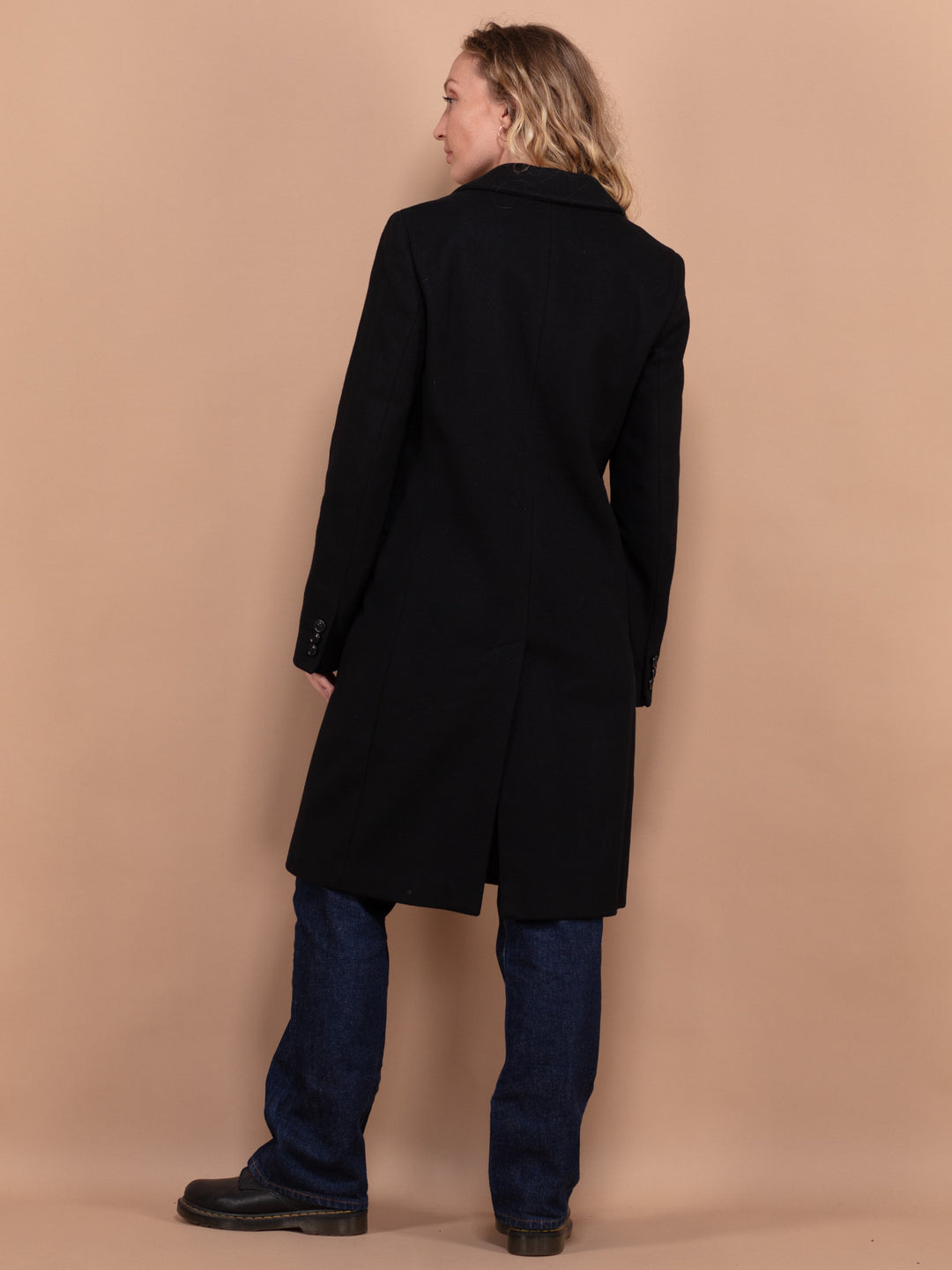 Cashmere and Wool Coat 00's, Size S Small, Esprit Women Coat, Classic Elegant Black Wool Overcoat, Office Outfit, Minimalist Outerwear
