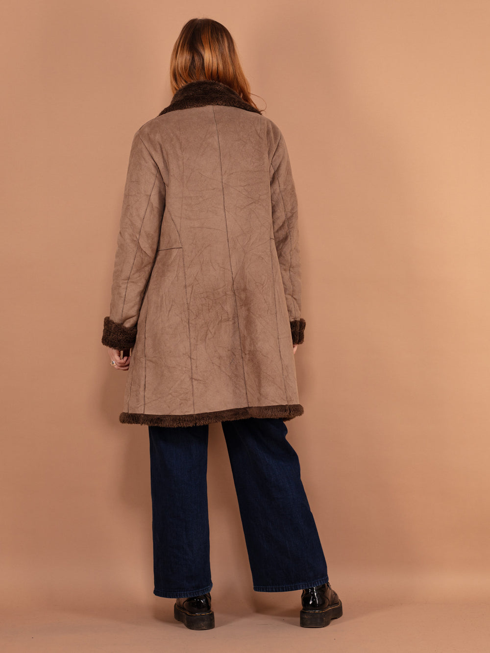 Vintage 00's Women Faux Sheepskin Coat in Brown - NorthernGrip