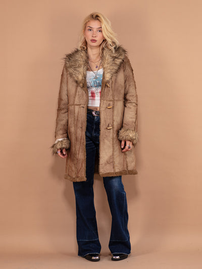 Y2K Penny Lane Style Coat, Size Small, Vintage Faux Fur Trim Coat, Padded Winter Coat, 00's Women Toggle Coat, Outerwear