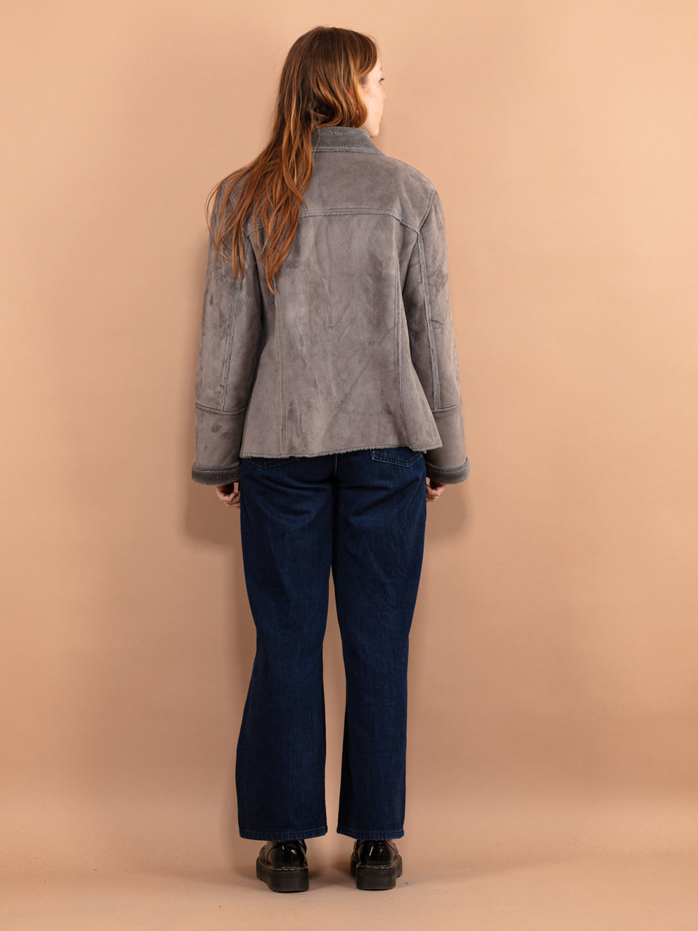 Vintage 00's Women Sherpa Lined Bomber Jacket in Grey - NorthernGrip