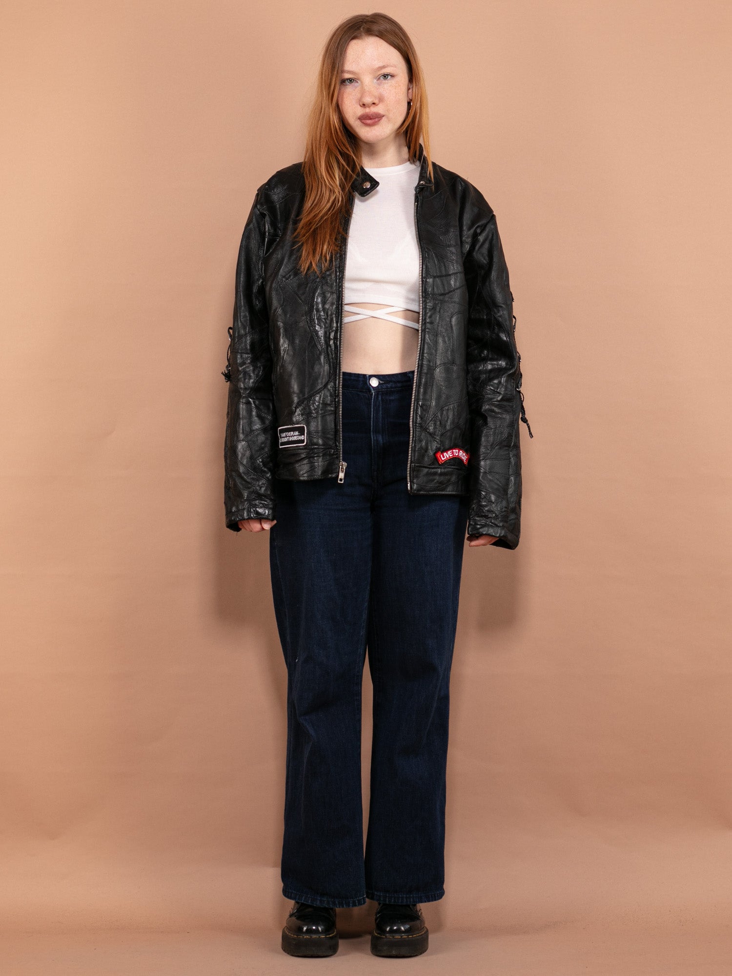 Online Vintage Store | 00's Women Leather Biker Jacket with