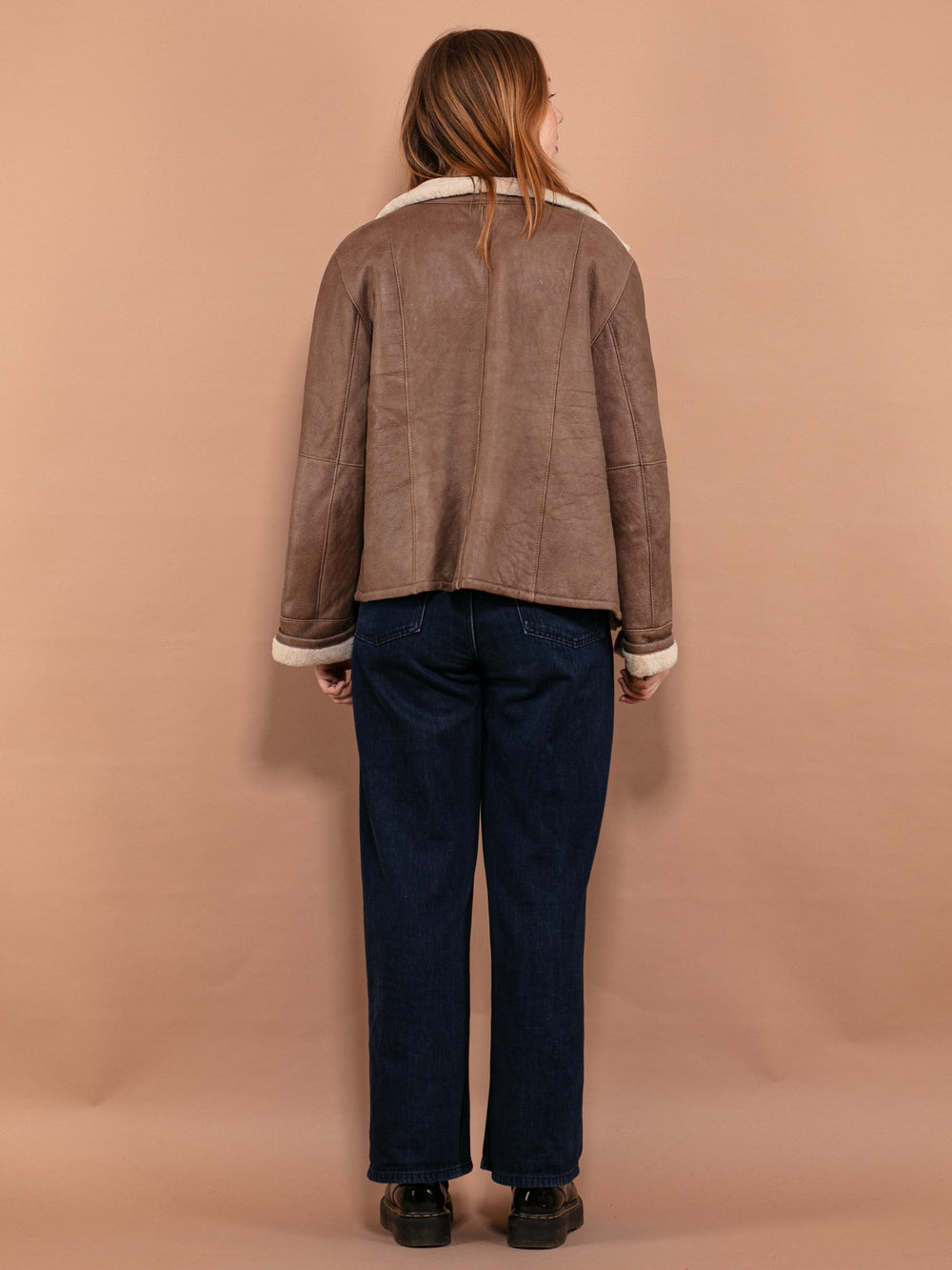 Vintage 00's Women Shearling Aviator Jacket in Brown - NorthernGrip