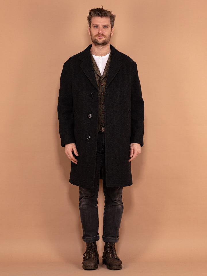 Vintage 60's Men Heavy Wool Coat in Black - NorthernGrip