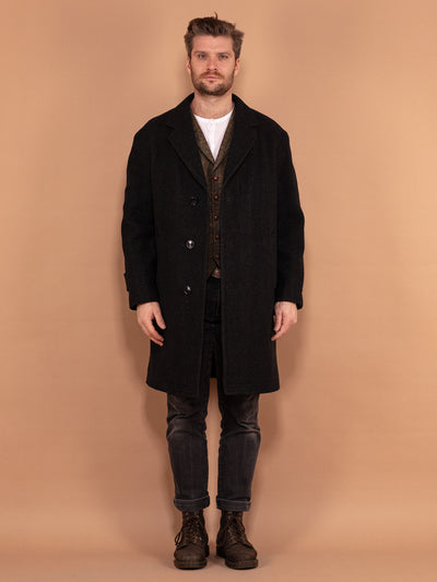 60s Heavy Wool Coat, Size M Medium, Men Wool Overcoat, Black Winter Coat, Vintage Men Clothing, Classic 70's Coat, Old Fashioned Menswear