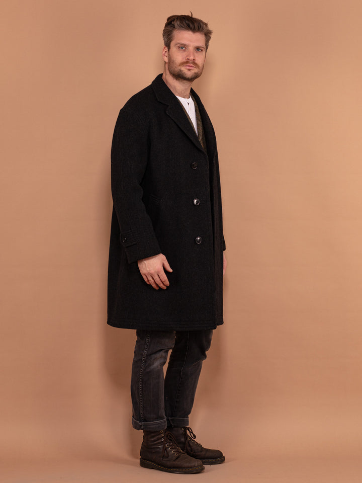 Vintage 60's Men Heavy Wool Coat in Black - NorthernGrip