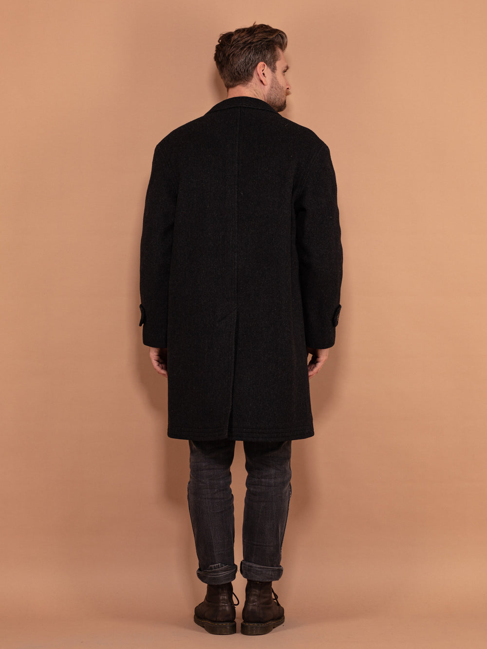 Vintage 60's Men Heavy Wool Coat in Black - NorthernGrip