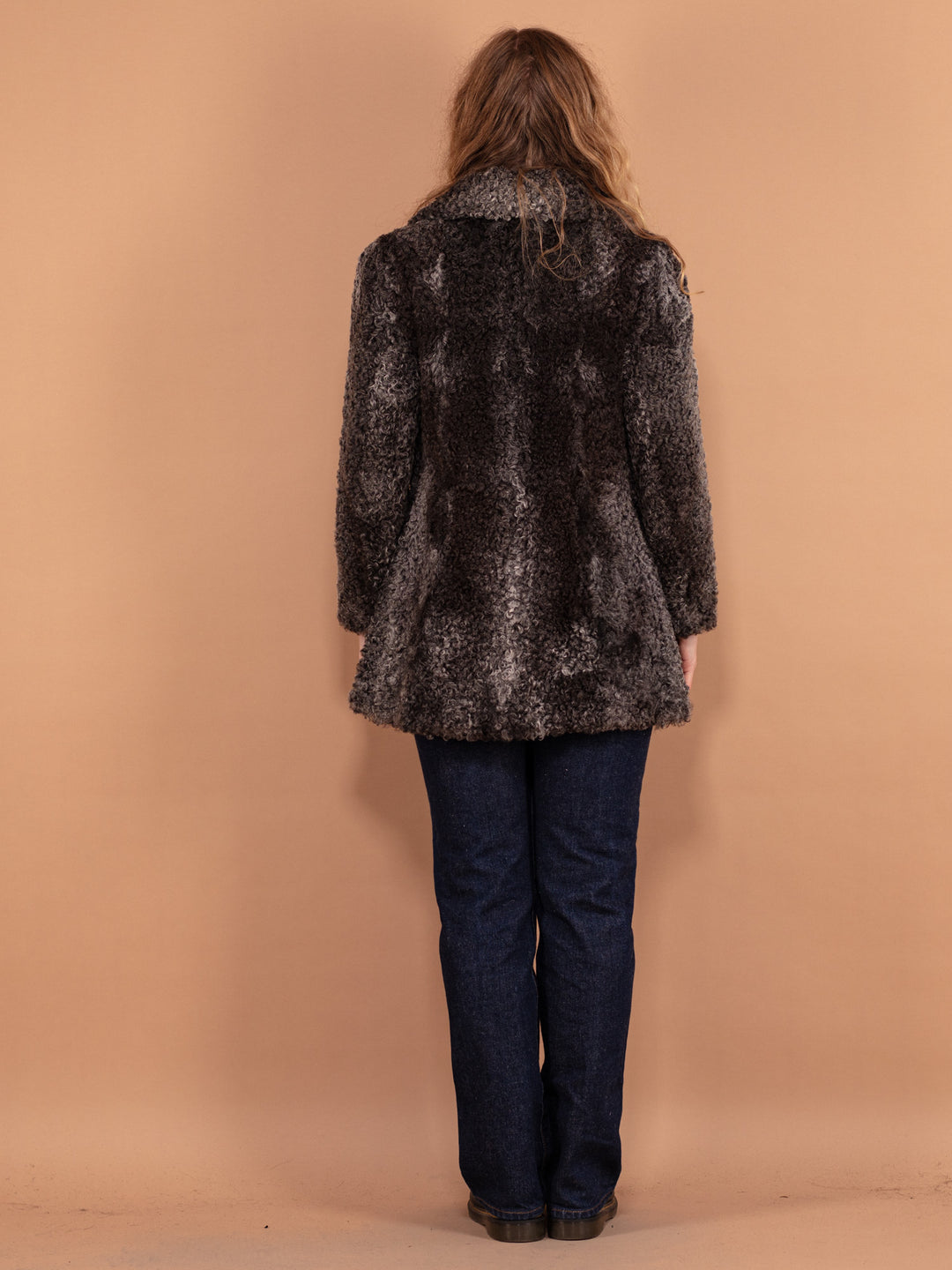 60's Karakul Fur Coat, Size XS, Vintage Persian Lamb Coat, Women Gray Winter Coat, Retro 60s Coat, Curly Real Fur Jacket, Unique Outerwear