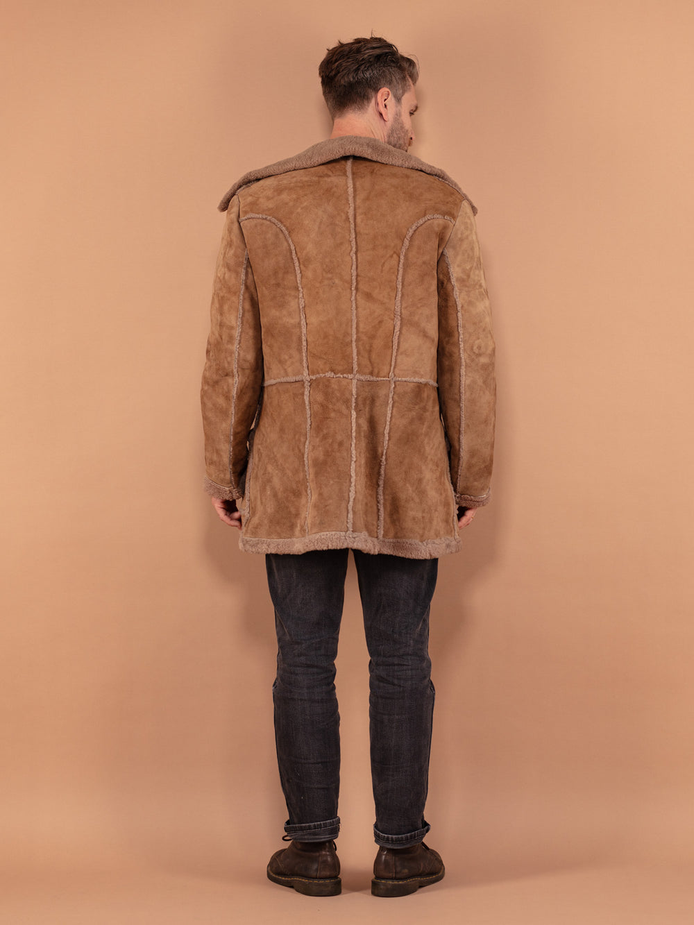 Vintage 70's Men Boho Sheepskin Coat in Brown - NorthernGrip