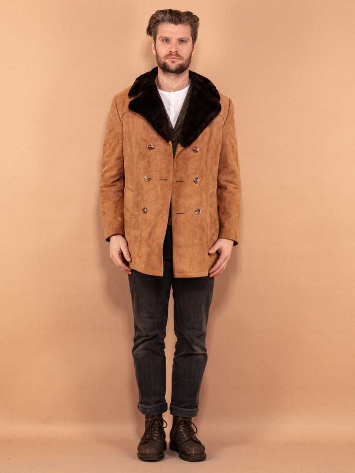 Vintage 70's Men Suede Winter Coat in Brown - NorthernGrip