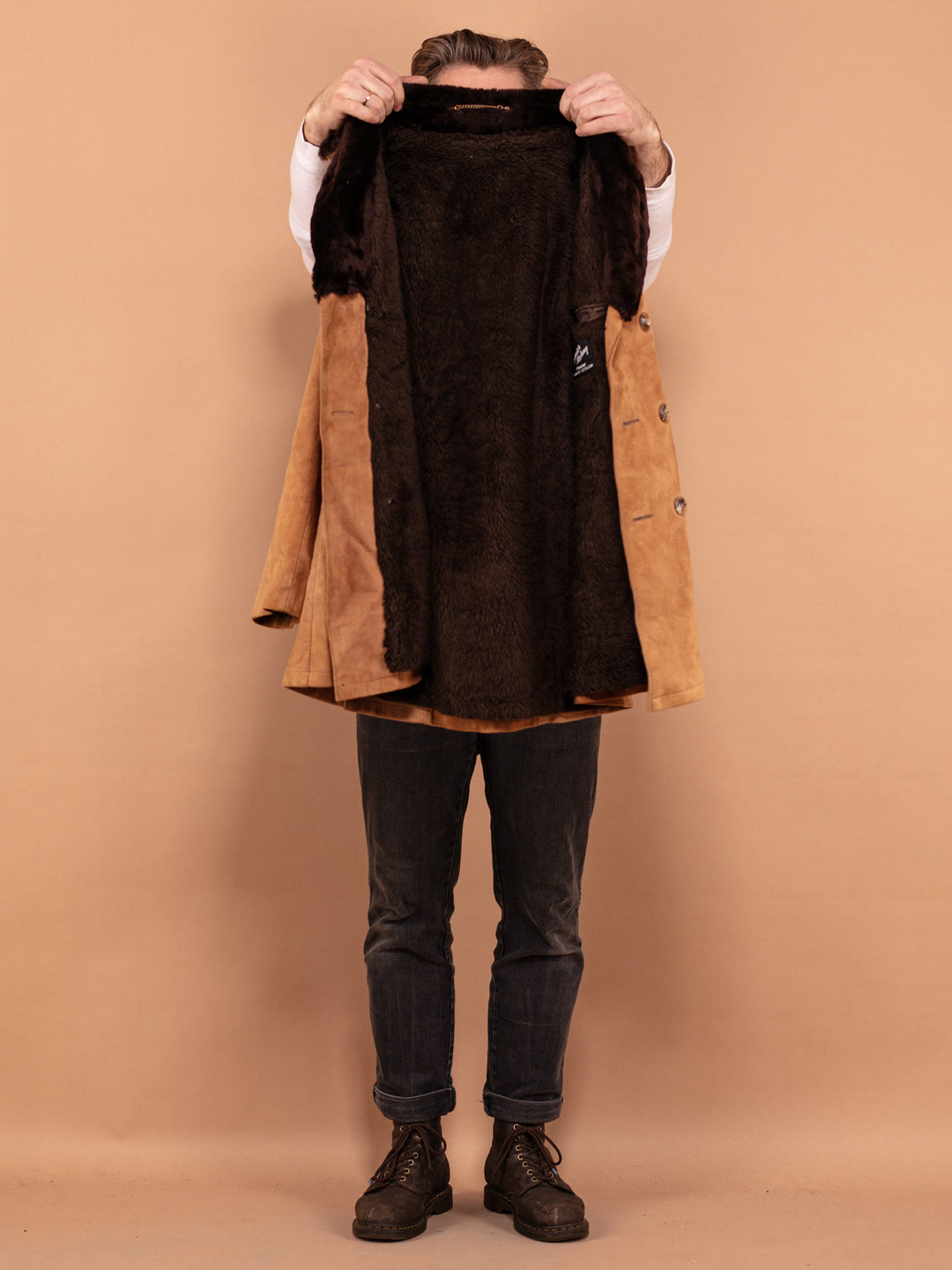 Vintage 70's Men Suede Winter Coat in Brown - NorthernGrip