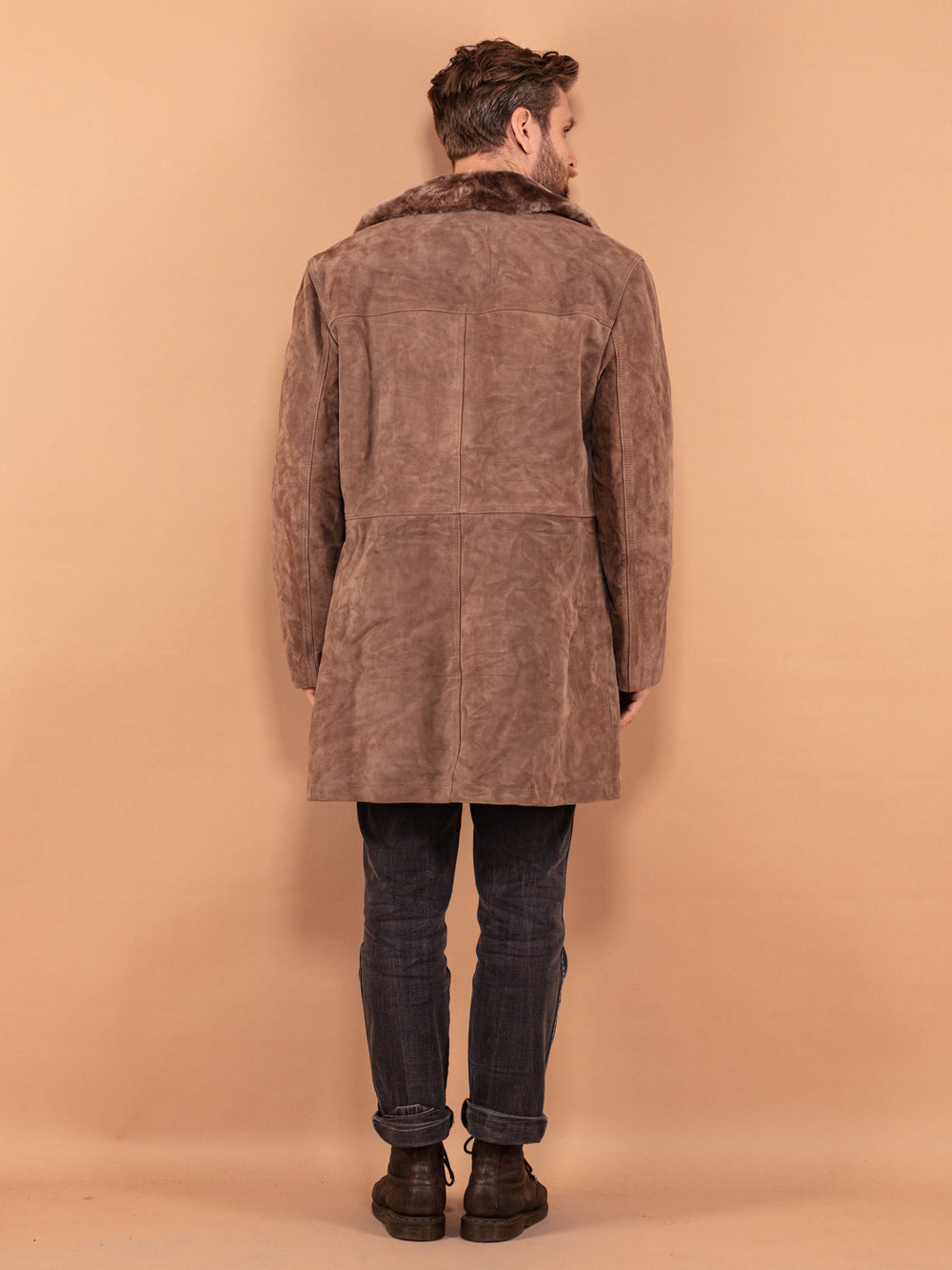 Vintage 70's Men Faux Sheepskin Coat in Pale Brown - NorthernGrip
