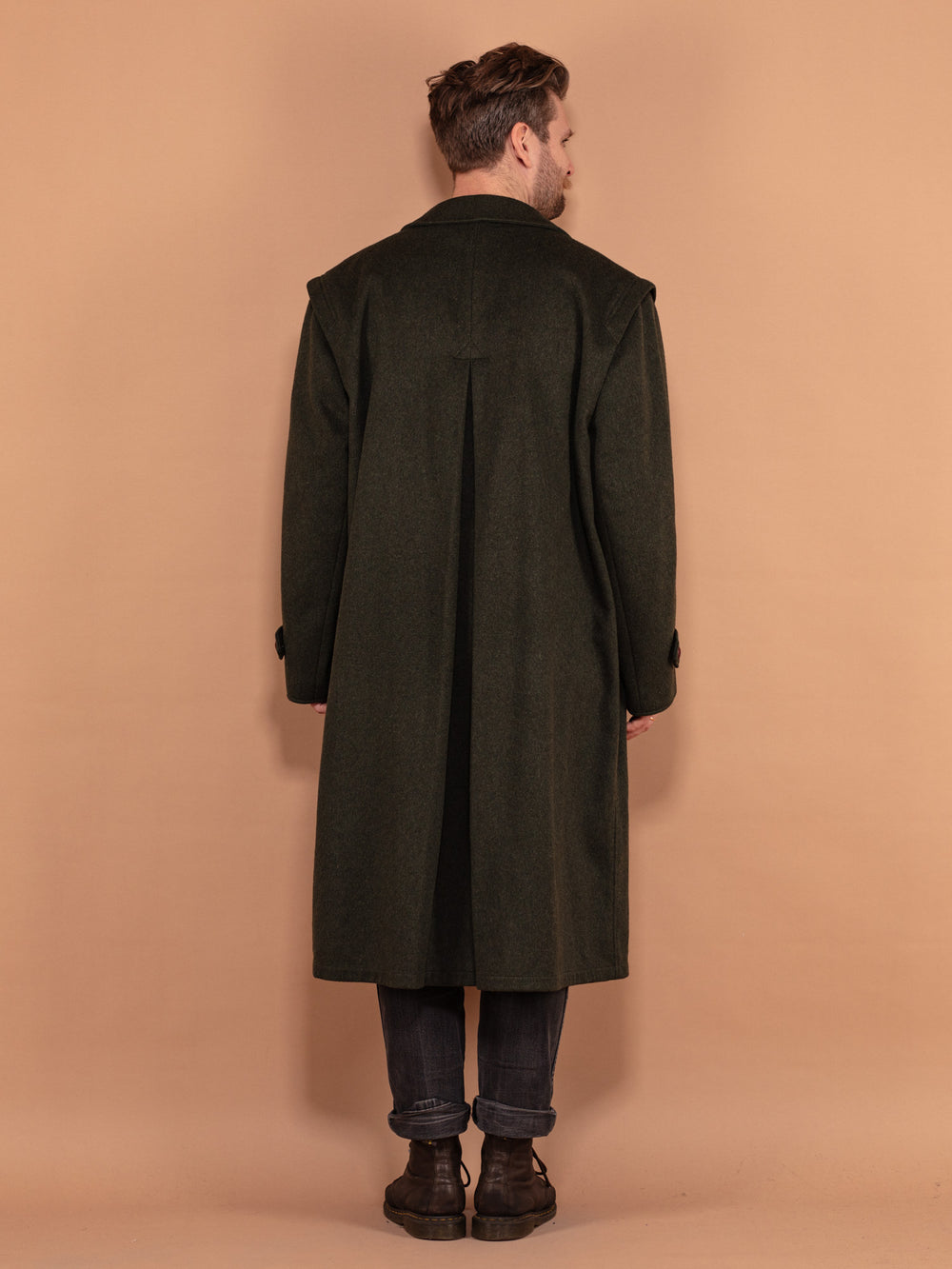 Vintage 70's Men Long Wool Topcoat in Green - NorthernGrip