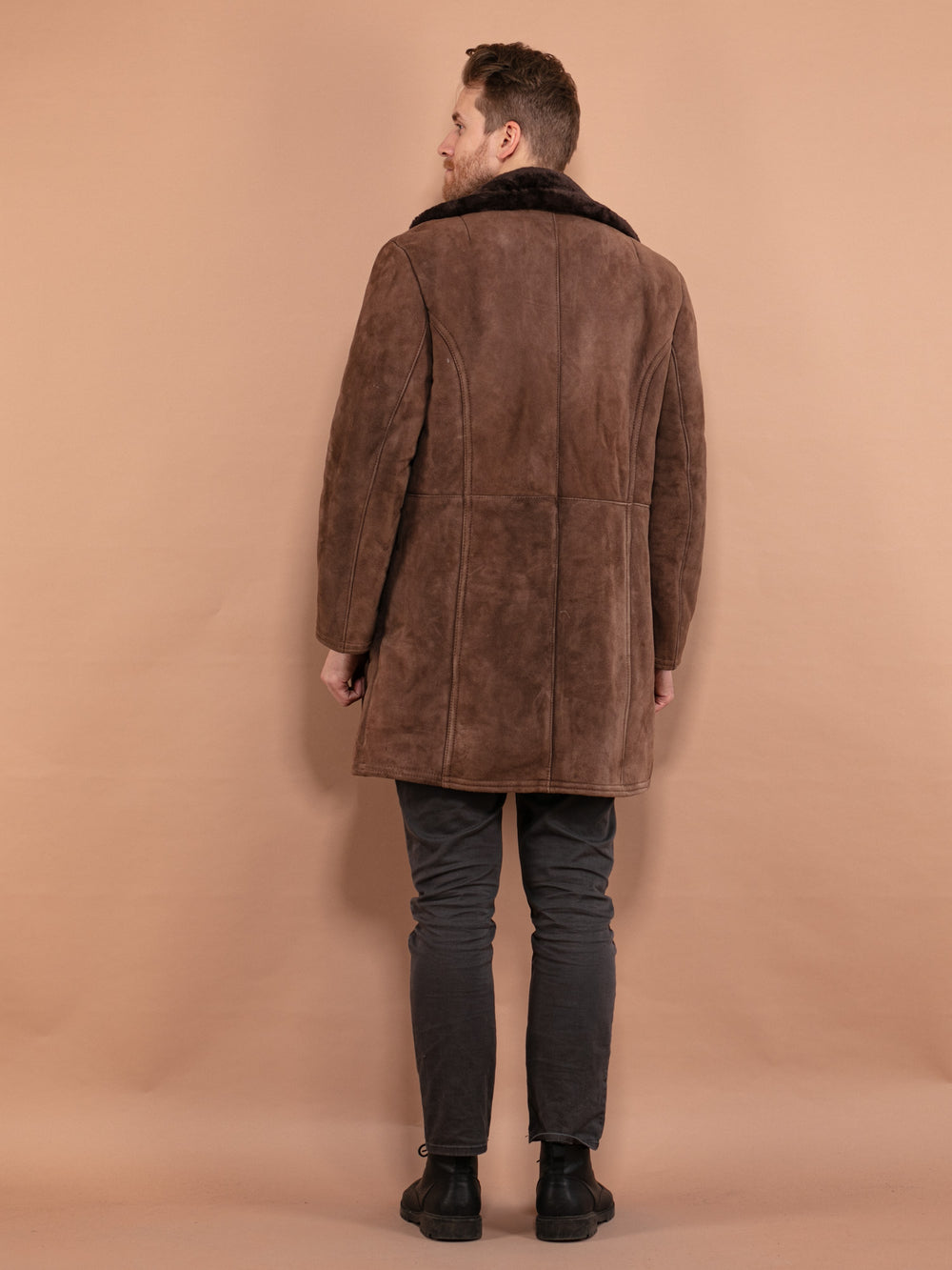 Vintage 70's Men Heavy Sheepskin Coat in Brown - NorthernGrip
