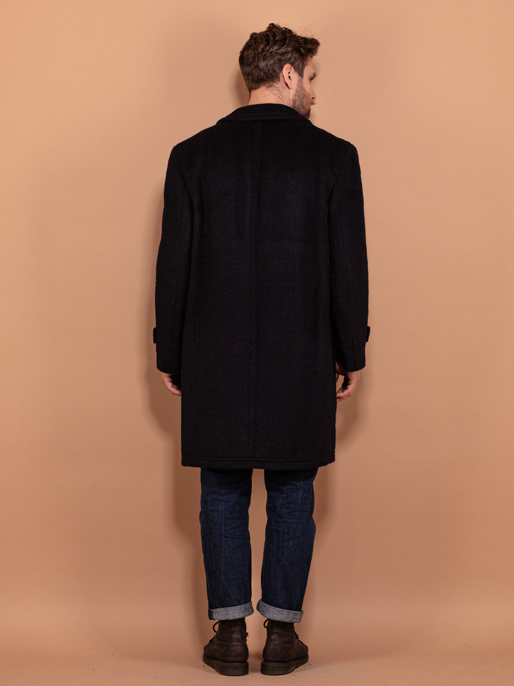 Vintage 70's Men Llama Wool Coat in Navy Blue - NorthernGrip