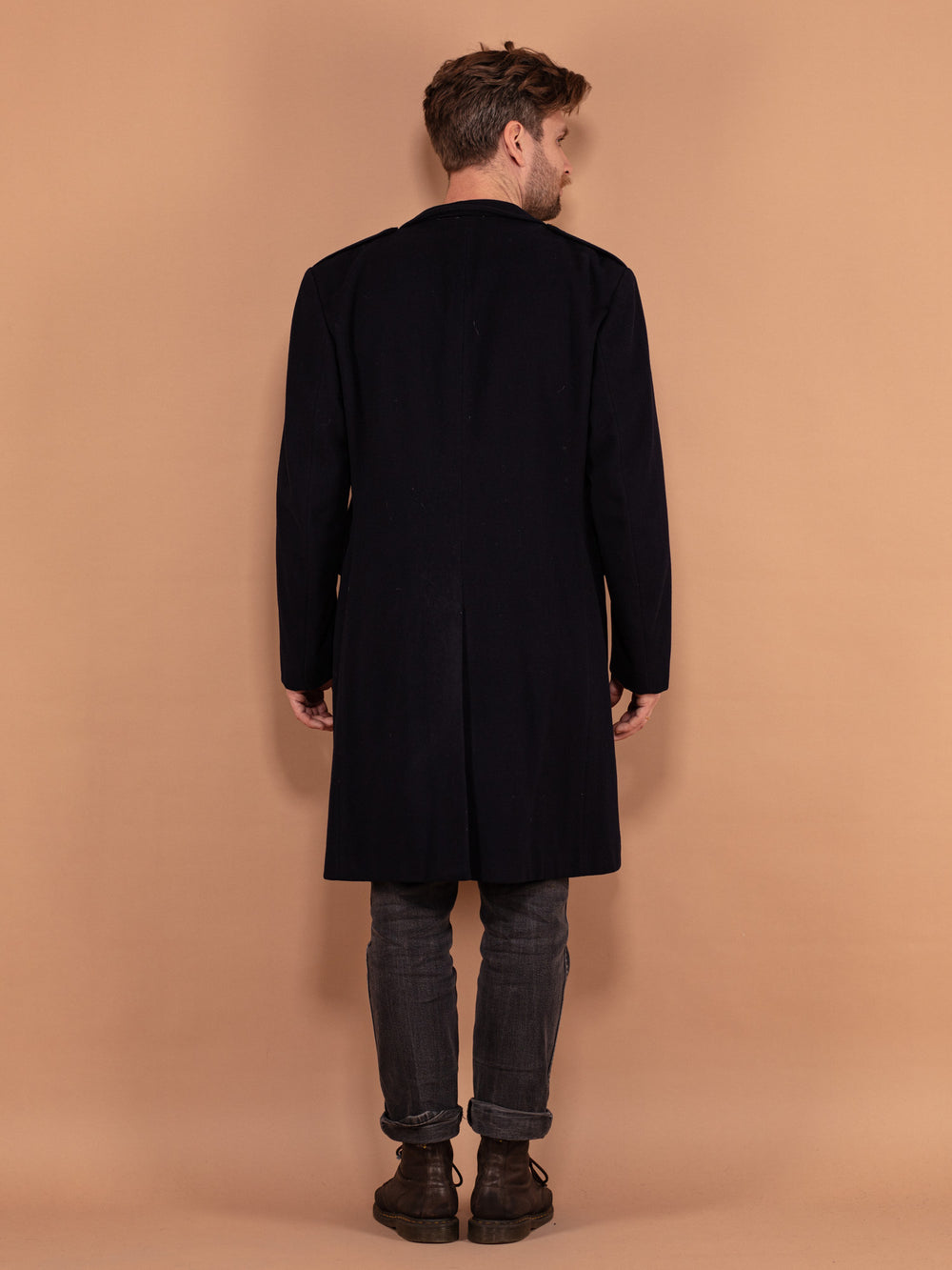 Vintage 70's Men Military Wool Coat in Navy Blue - NorthernGrip