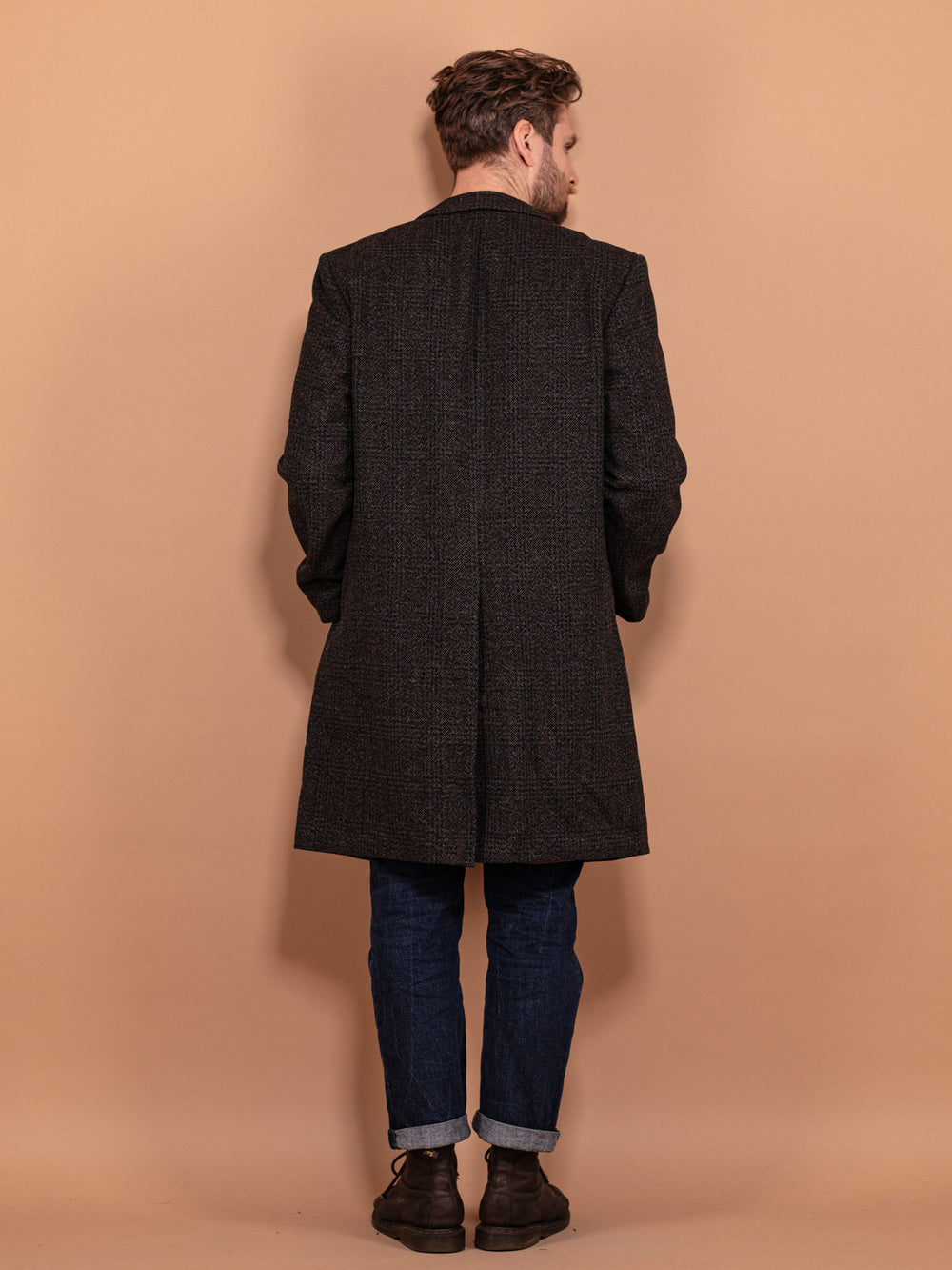 Vintage 70's Men Plaid Wool Coat in Grey - NorthernGrip