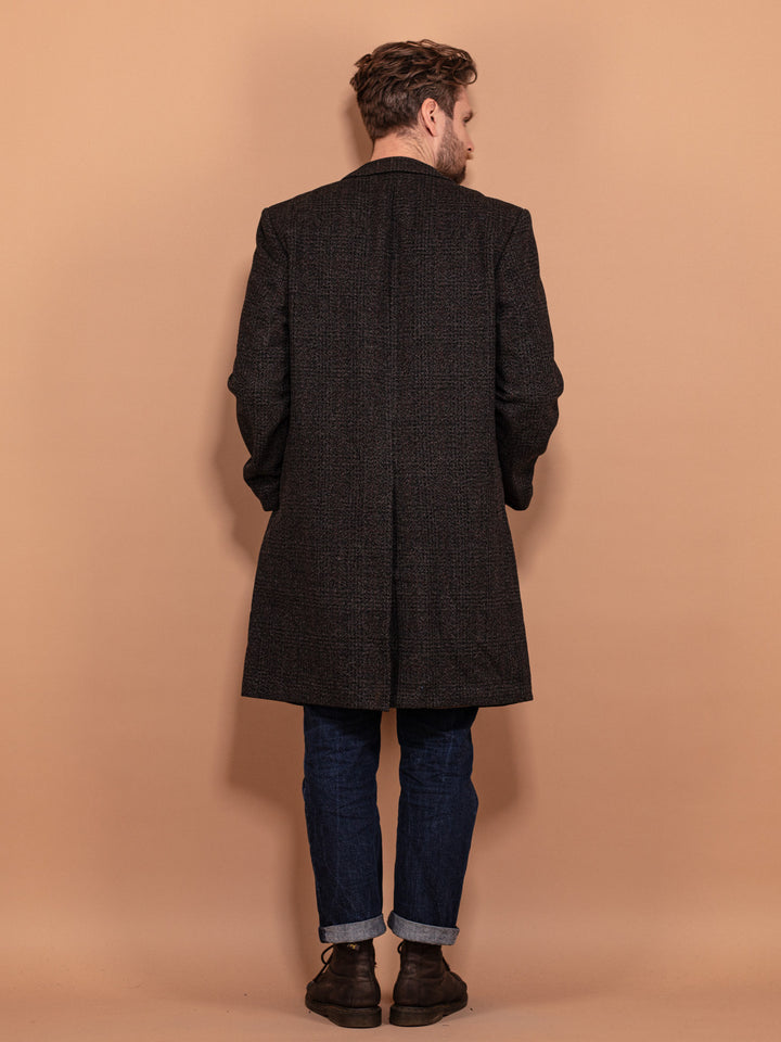 Vintage 70's Men Plaid Wool Coat in Grey - NorthernGrip