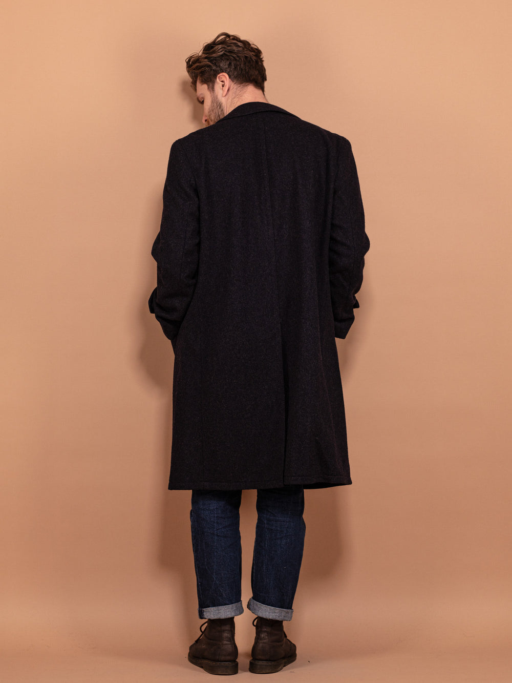Vintage 70's Men Long Wool Coat in Dark Grey - NorthernGrip