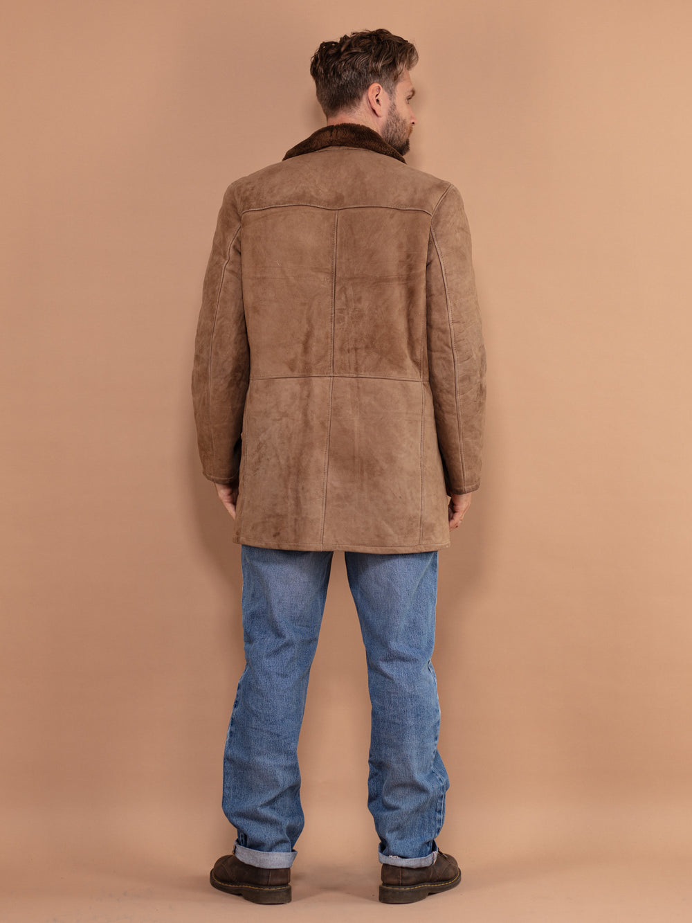 Vintage 70's Men Shearling Suede Coat in Brown - NorthernGrip