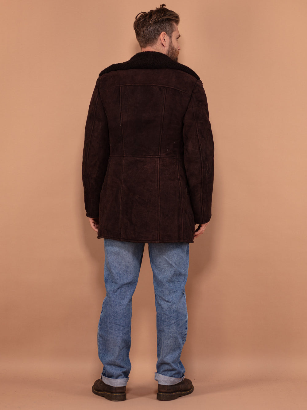 Vintage 70's Men Sheepskin Coat in Dark Brown - NorthernGrip