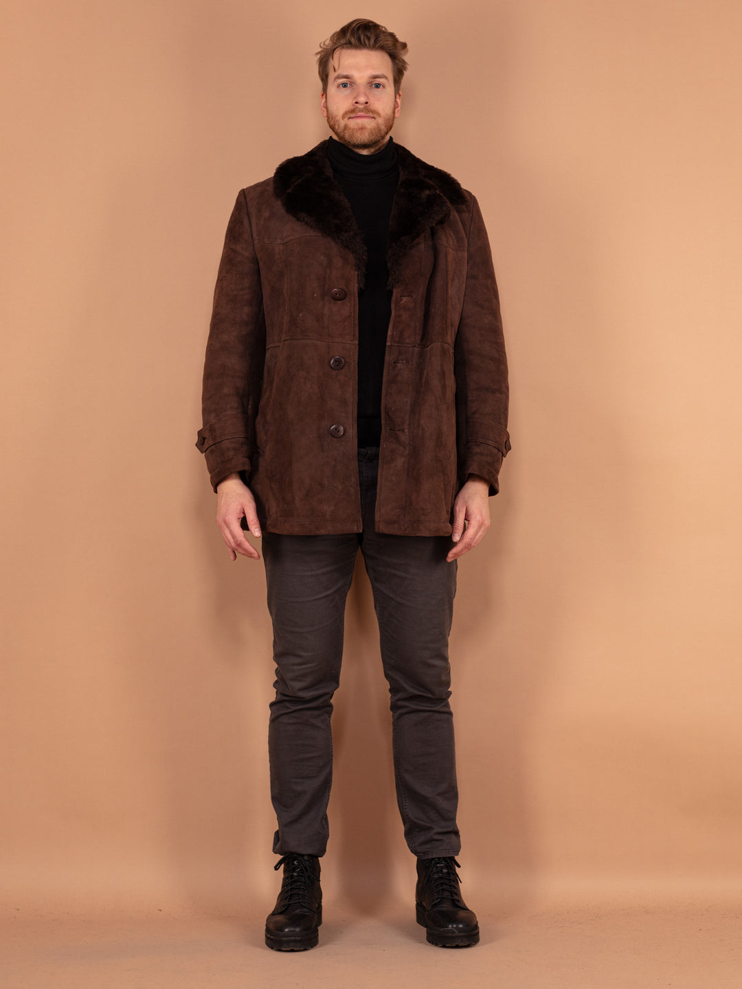 Online Vintage Store 70's Men Sheepskin Coat in Dark Brown