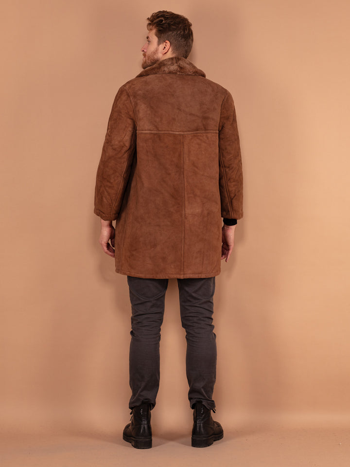 Vintage 70's Men Sheepskin Suede Coat in Brown - NorthernGrip