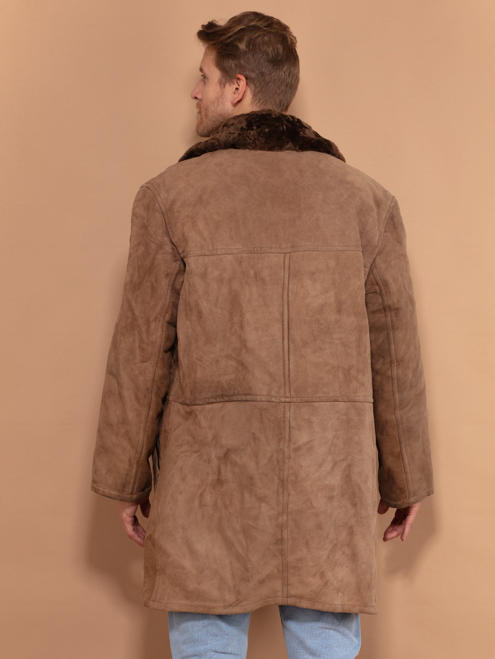 Vintage 70's Men Shearling Suede Coat in Brown - NorthernGrip