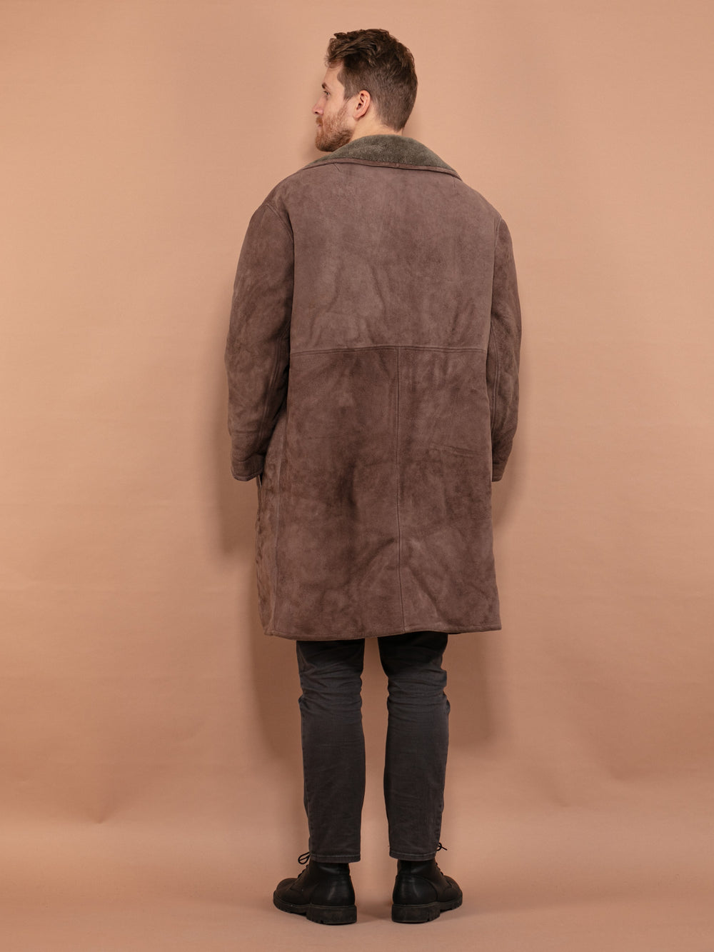 Vintage 70's Men Heavy Sheepskin Coat in Pale Brown - NorthernGrip