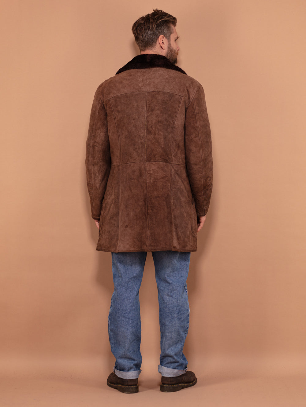 Vintage 70's Men Shearling Suede Coat in Brown - NorthernGrip