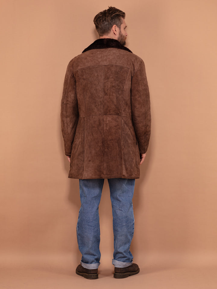 Vintage 70's Men Shearling Suede Coat in Brown - NorthernGrip