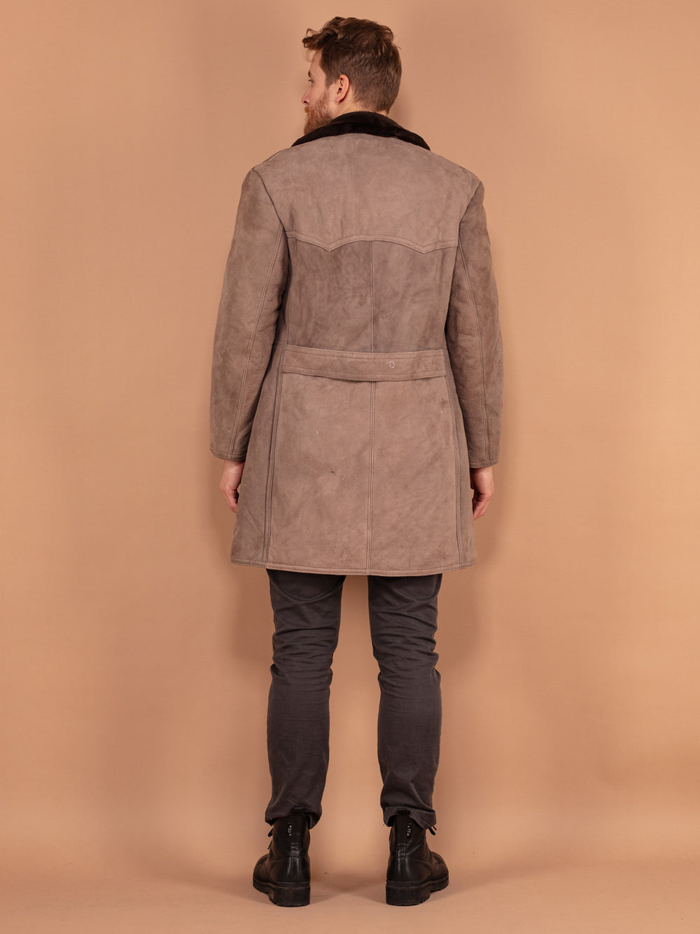 Vintage 70's Men Western Sheepskin Coat in Grey - NorthernGrip