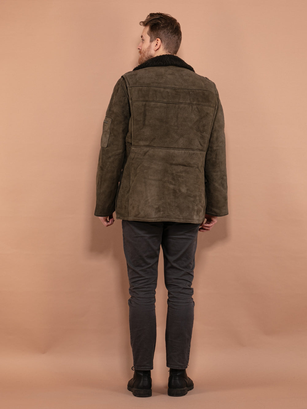 Vintage 70's Men Sheepskin Suede Jacket in Green - NorthernGrip
