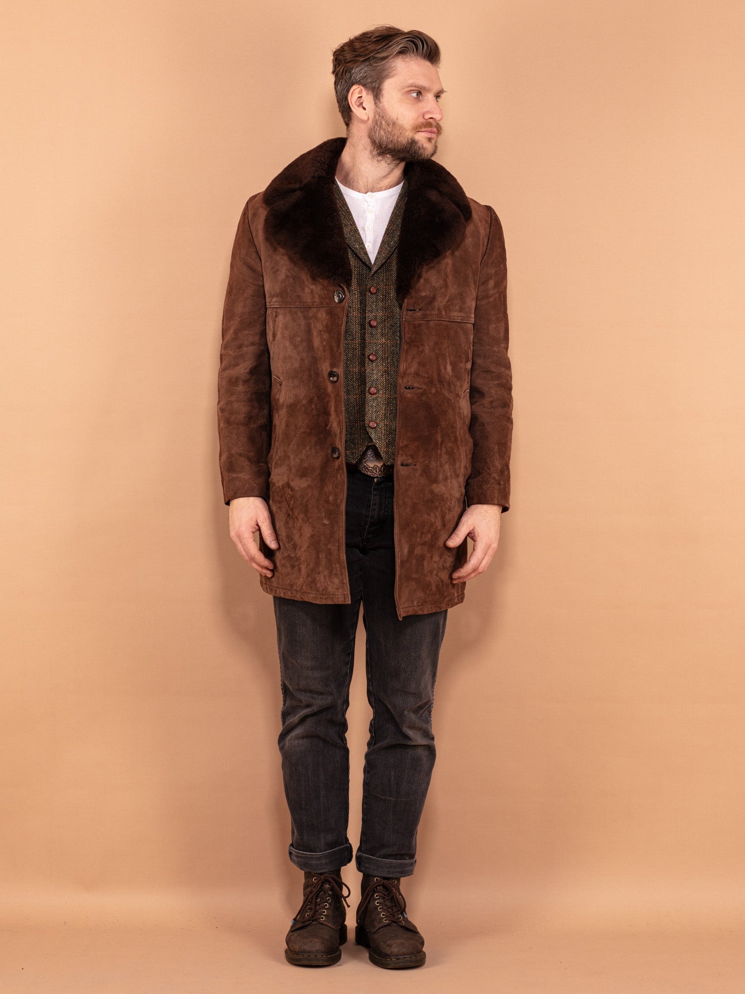 Mens suede coat with fur lining best sale