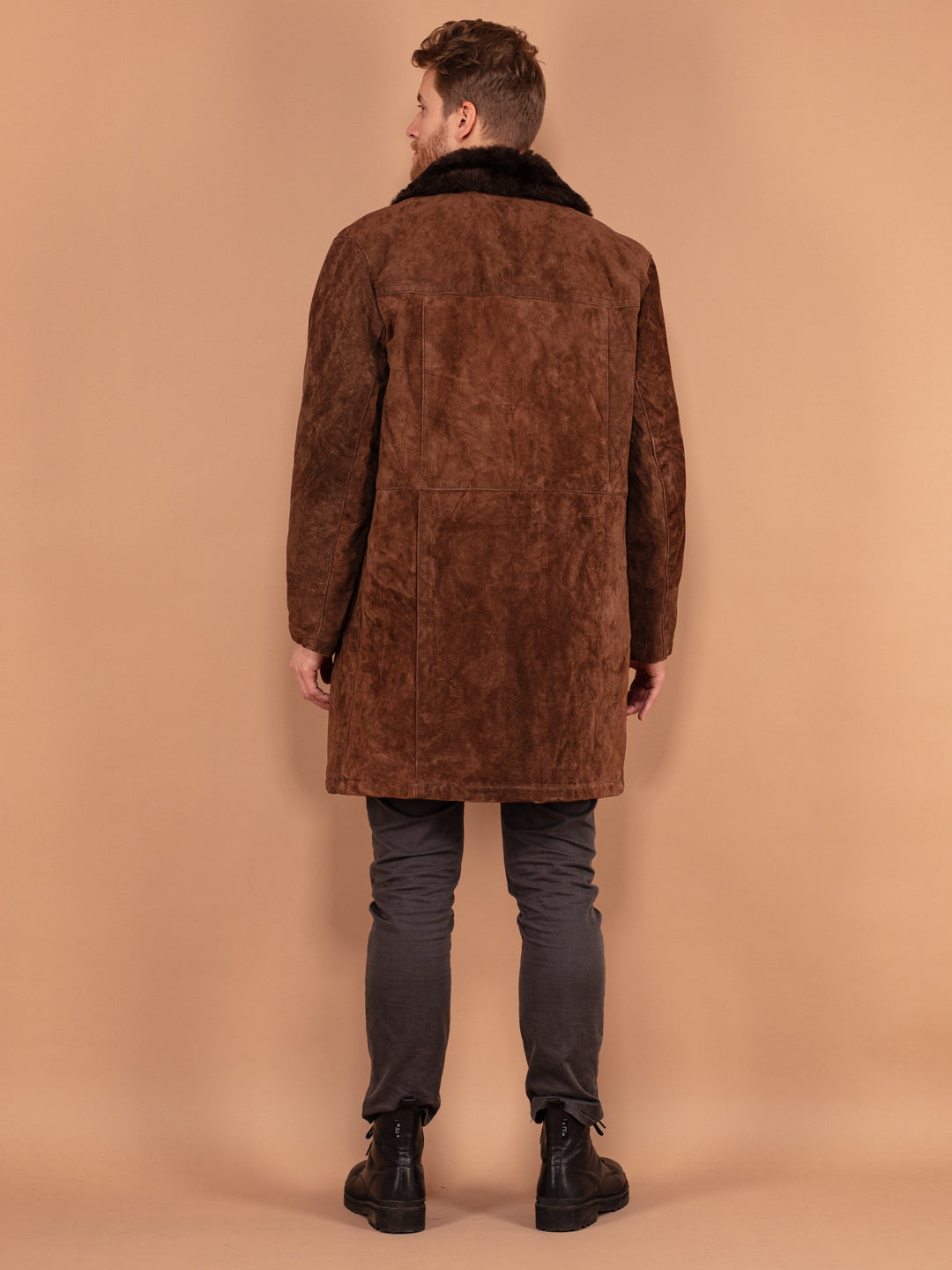 Vintage 70's Men Sherpa Lined Suede Coat in Brown - NorthernGrip