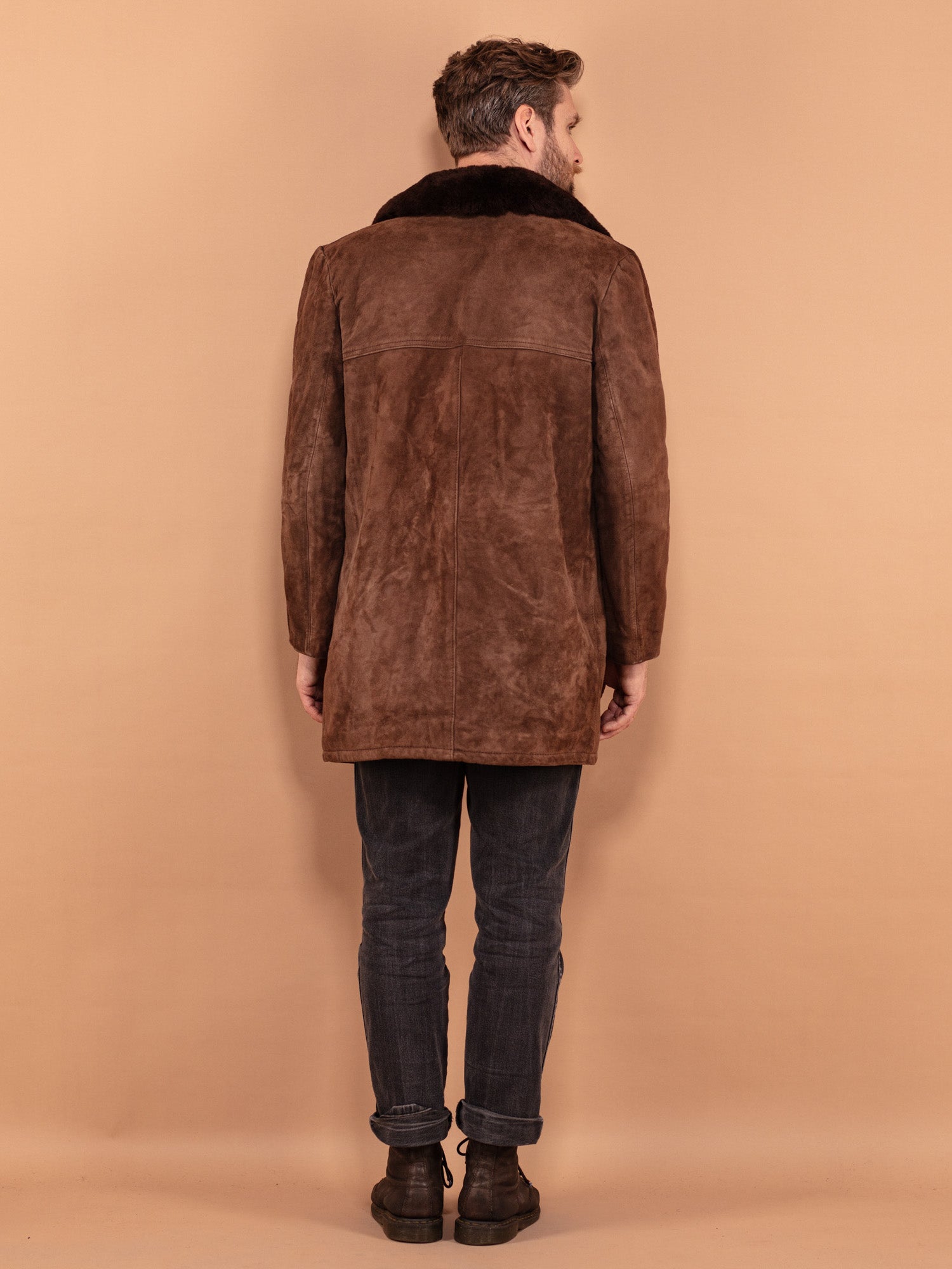 Online Vintage Store | 70's Men Suede Sherpa Coat in Brown