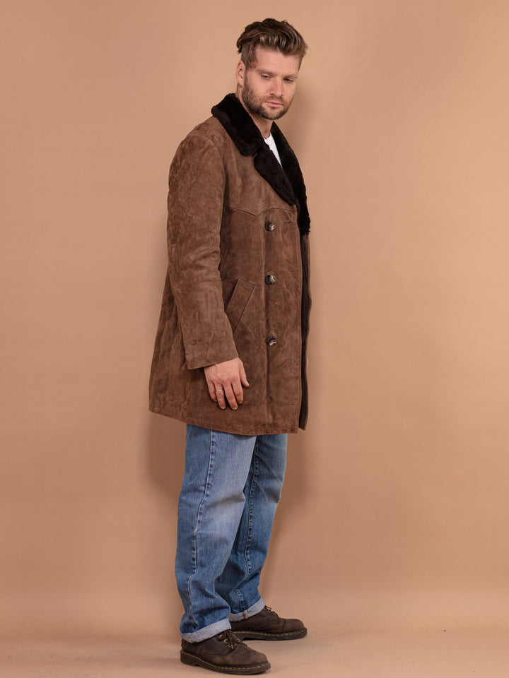 Vintage 70's Men Suede Sherpa Coat in Brown - NorthernGrip