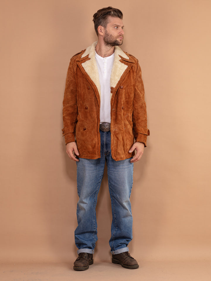 Vintage 70's Men Western Style Suede Sherpa Coat in Caramel Brown - NorthernGrip