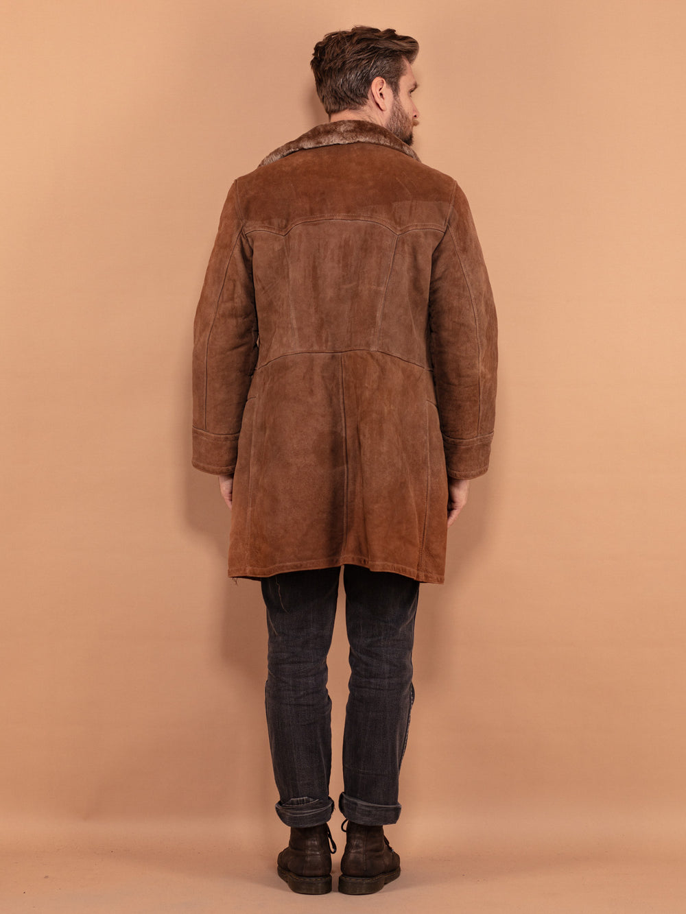 Vintage 70's Men Western Sheepskin Coat in Brown - NorthernGrip
