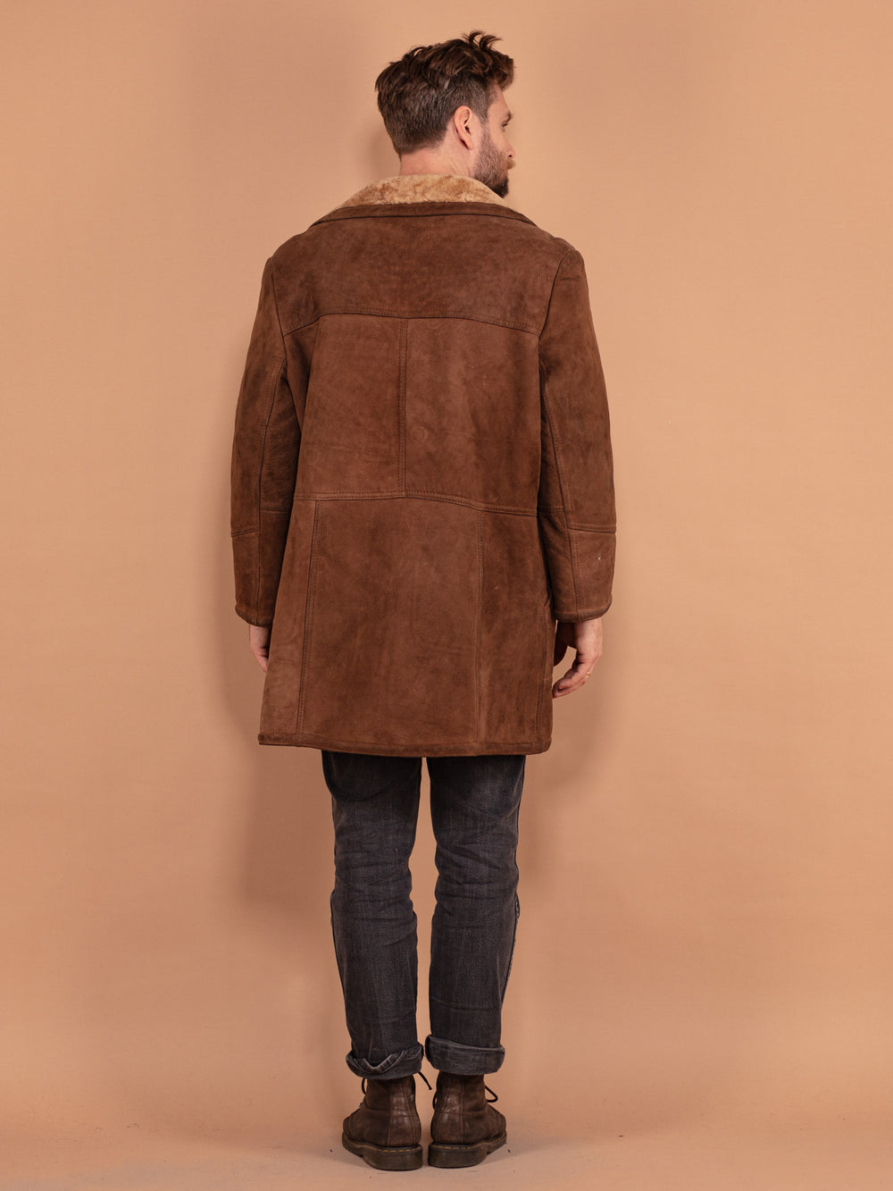 Vintage 70's Men Western Sheepskin Coat in Brown - NorthernGrip
