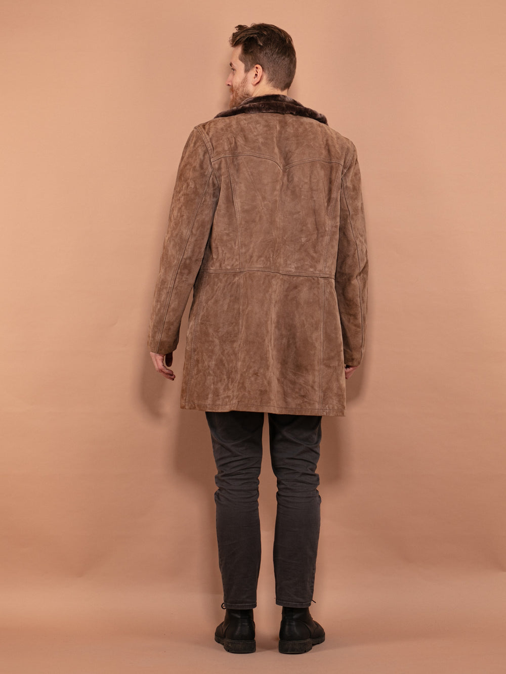 Vintage 70's Men Western Suede Sherpa Coat in Brown - NorthernGrip