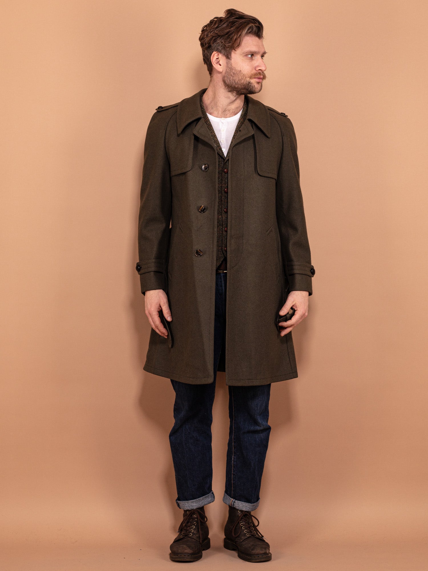 Mens belted wool coat best sale