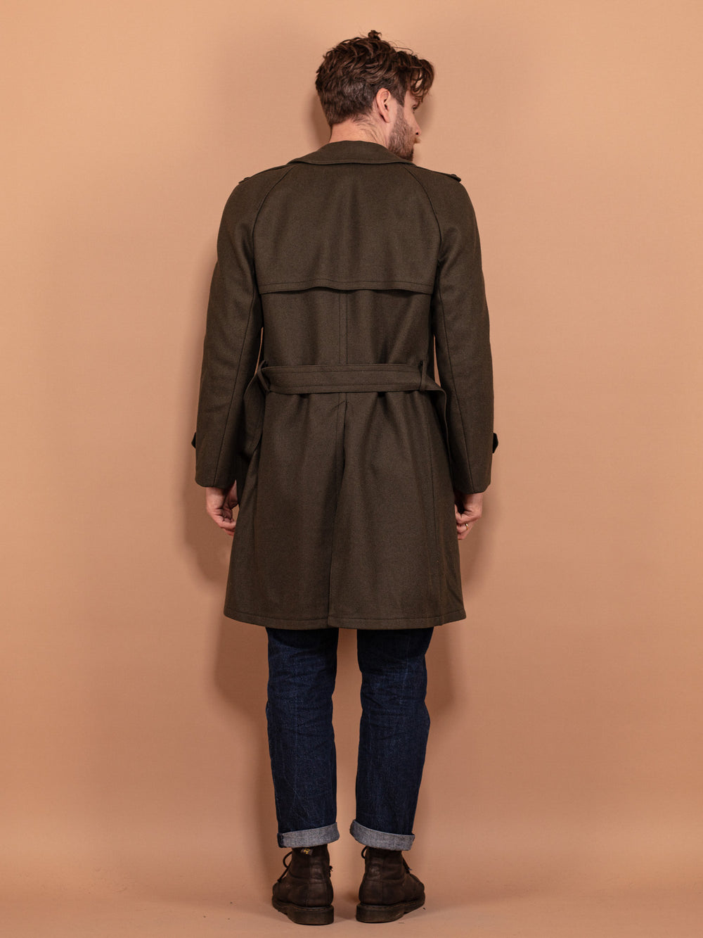 Vintage 70's Men Belted Wool Coat in Green - NorthernGrip