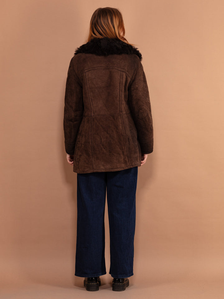 Vintage 70's Women Sheepskin Suede Coat in Brown - NorthernGrip