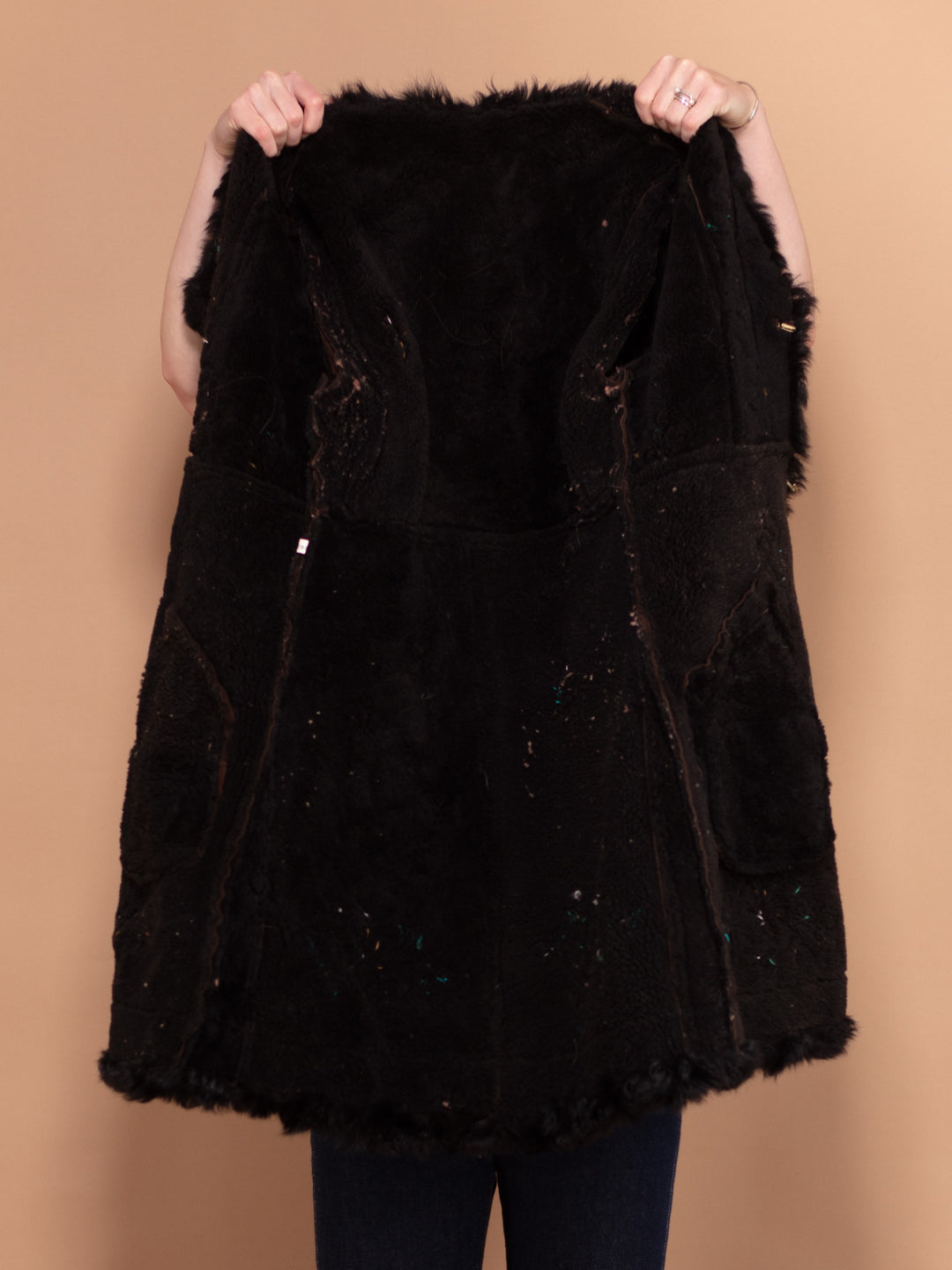 Embroidered Penny Lane Coat 70's, Size Small, Vintage Afghan Coat, Women Dark Brown Sheepskin Coat, Fur Trim Warm Winter Shearling Coat