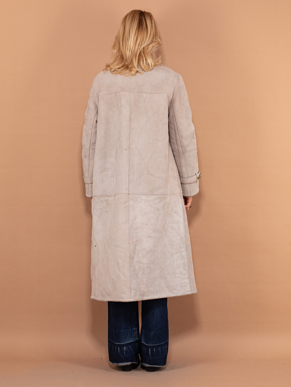 Vintage 70's Women Sheepskin Suede Coat in Grey - NorthernGrip
