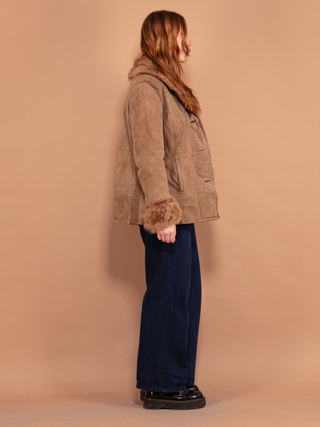 Penny Lane Sheepskin Coat 70s, Size M Medium, Women Vintage Short Fitted Penny Lane Jacket, Boho Light Brown Suede Coat, Hippie Afghan Coat