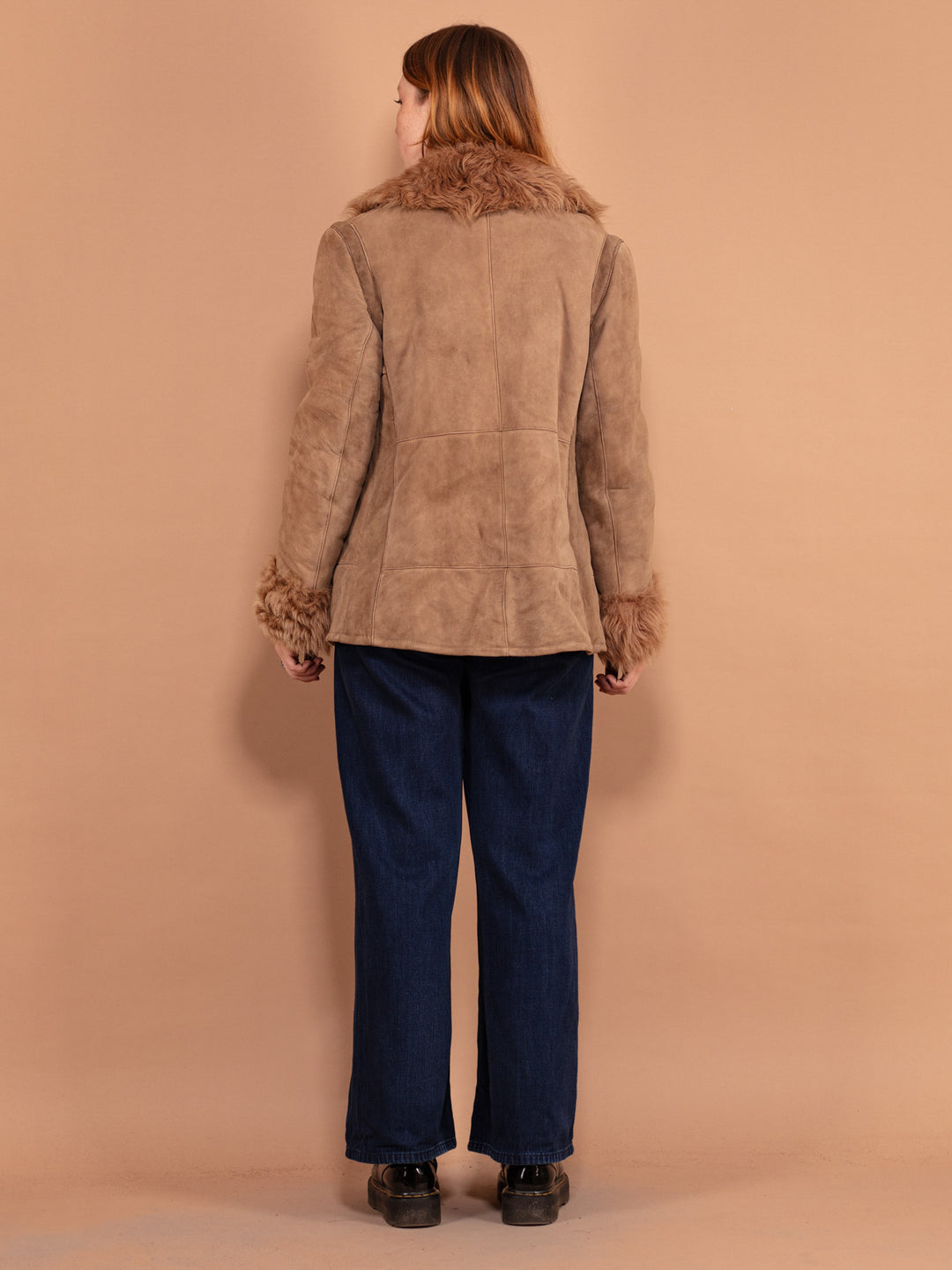 Penny Lane Sheepskin Coat 70s, Size M Medium, Women Vintage Short Fitted Penny Lane Jacket, Boho Light Brown Suede Coat, Hippie Afghan Coat