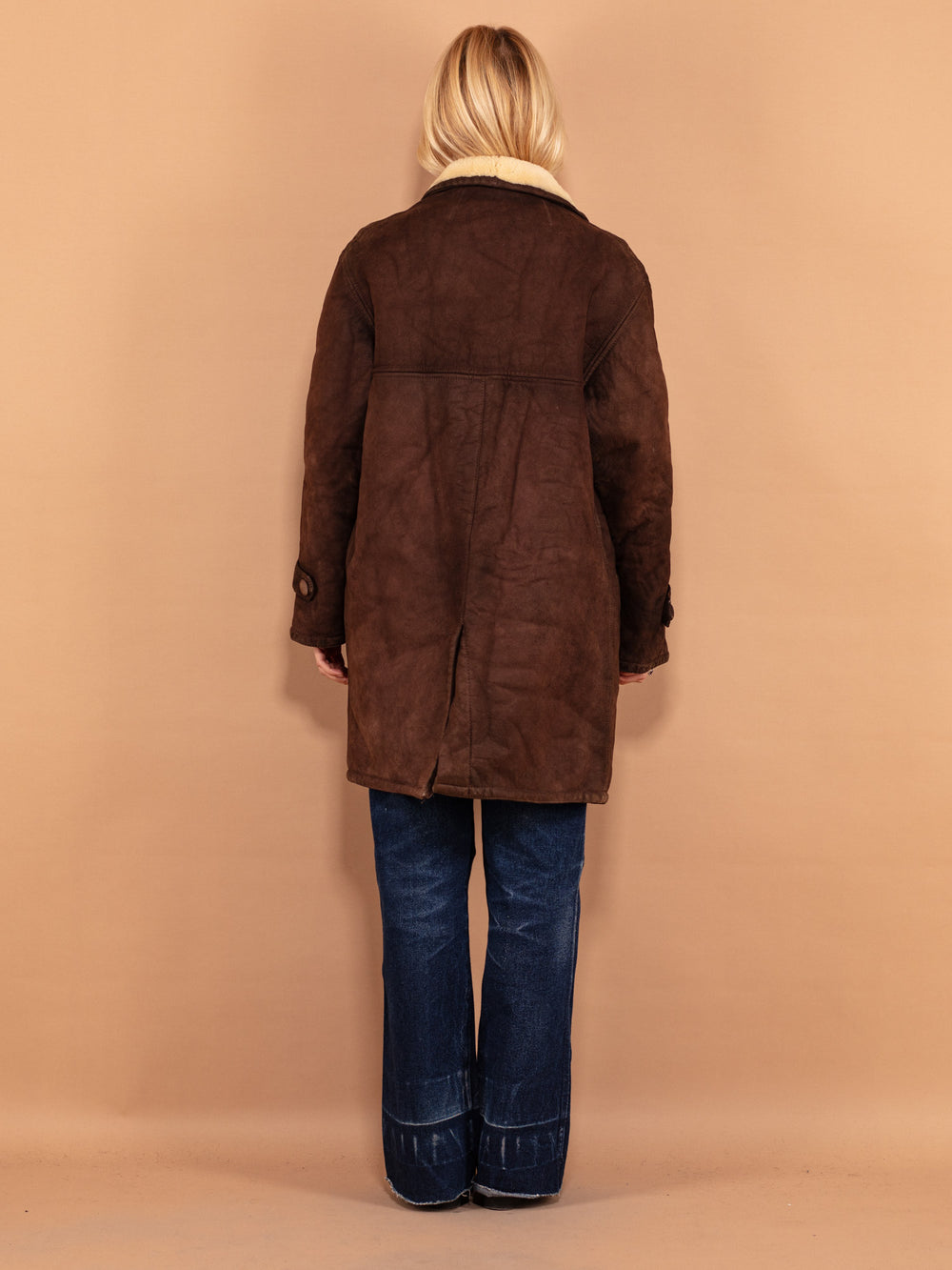 Vintage 70's Women Western Sheepskin Suede Coat in Brown - NorthernGrip